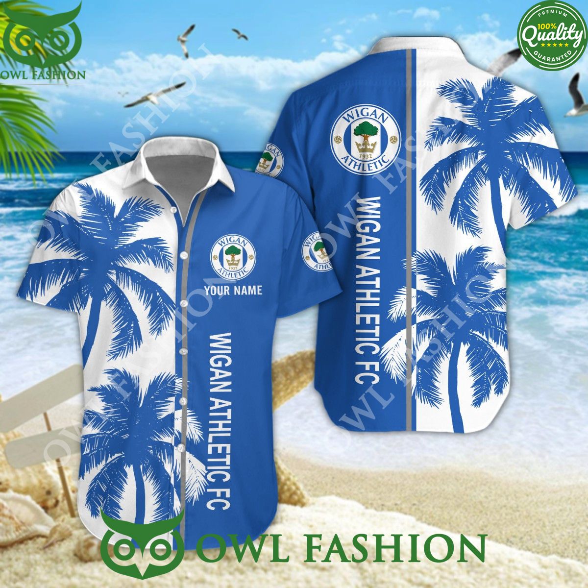 Beach Wigan Athletic FC Personalized League One coconut tree 2024 Hawaiian Shirt