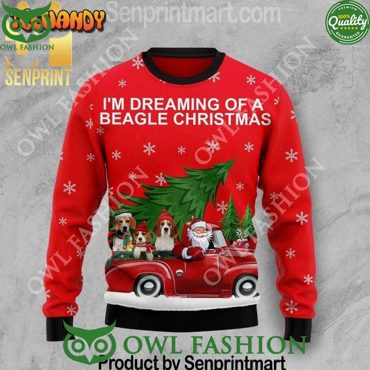 Beagle And Red Truck Wool Blend Ugly Knit Christmas Sweater