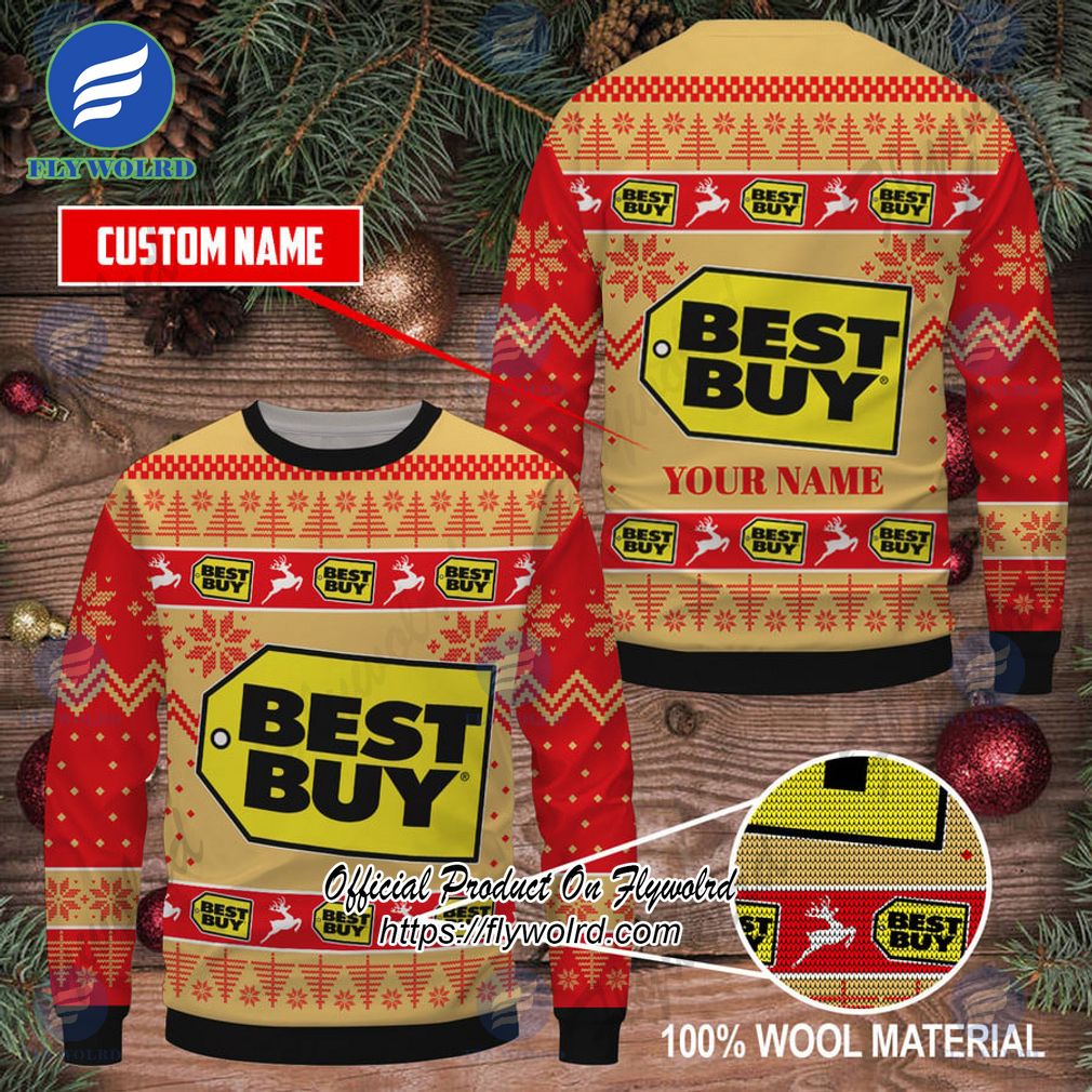 Best Buy Custom Name Logo Reindeer Ugly Christmas Sweater