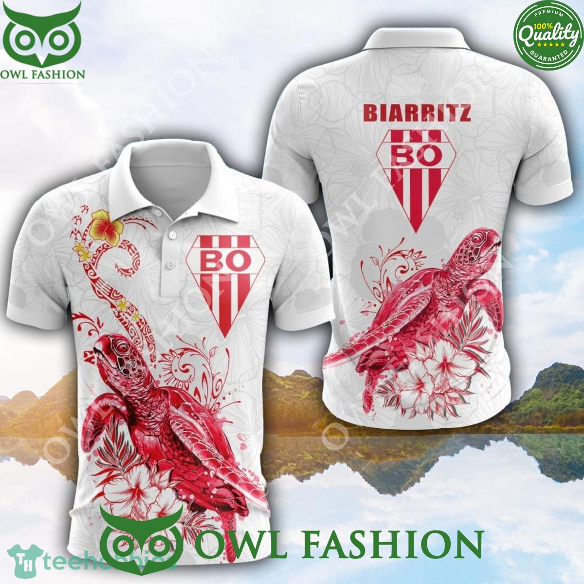 Biarritz Olympique Rugby Union Team Turtle White Golf Polo Shirt