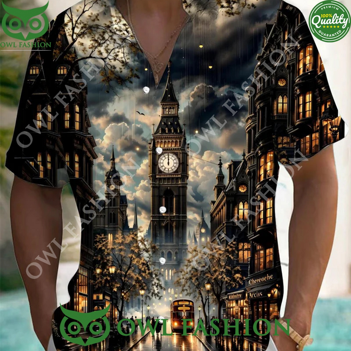 Big Ben City Street View Night Hawaiaan Shirt