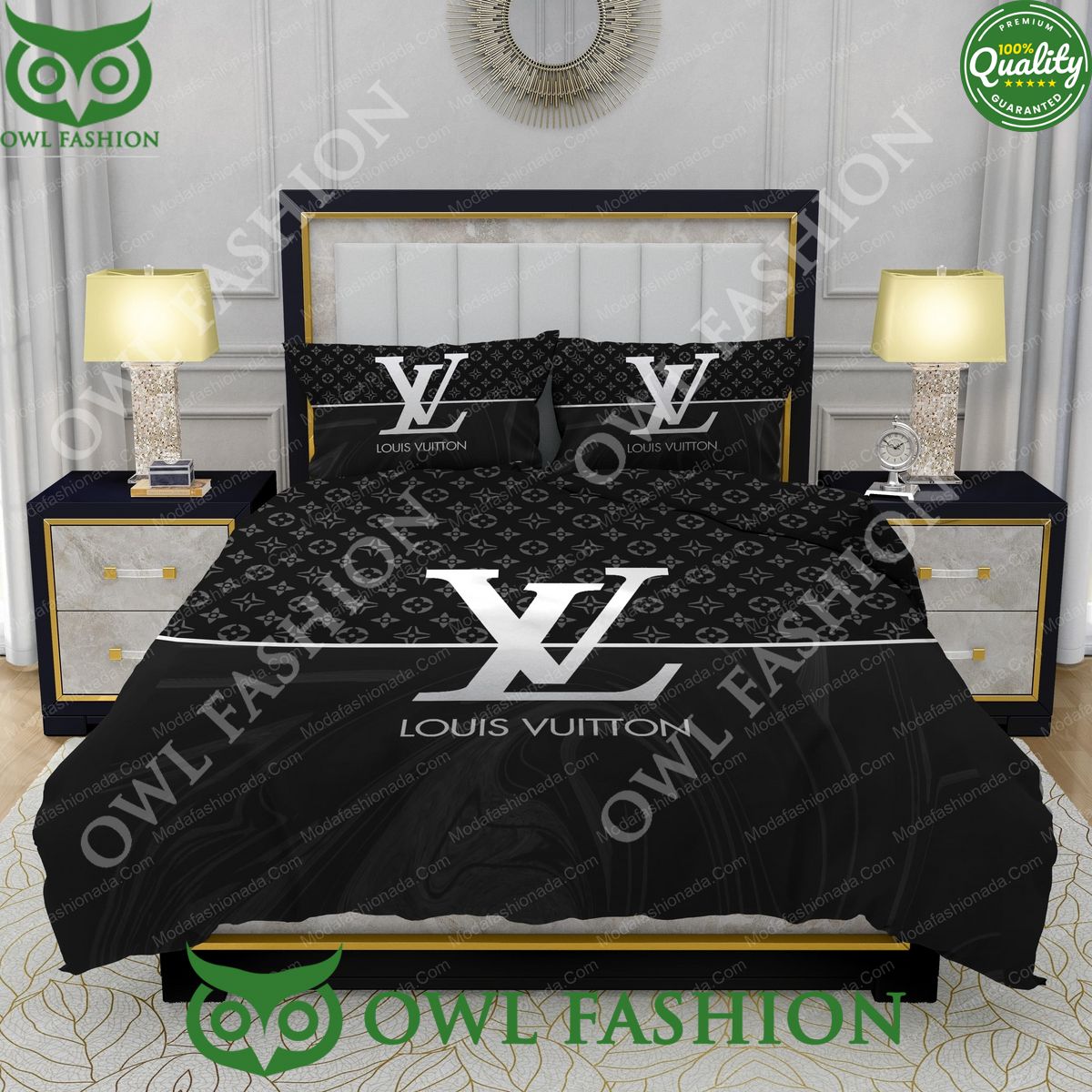 Black And White Veinstone Louis Vuitton Luxury Bedding Sets