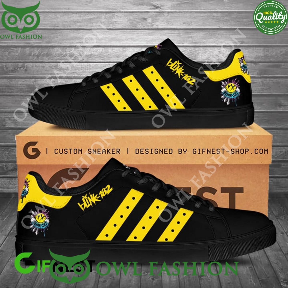 Blink 182 Black Yellow Stan smith low top shoes Rock Band