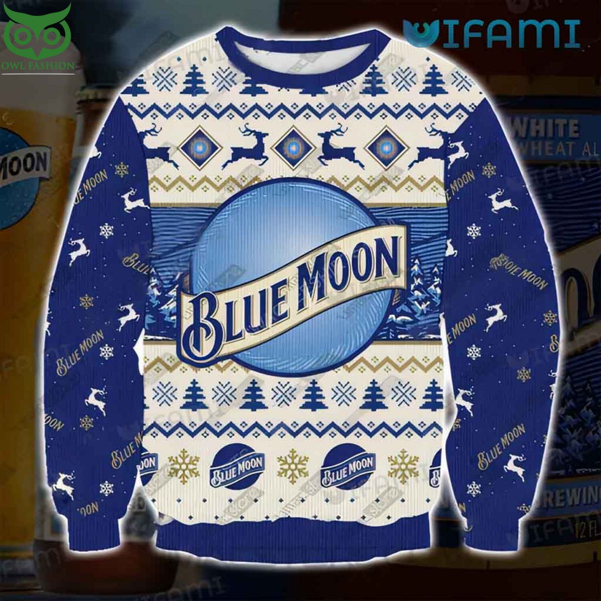 Blue Moon Beer Ugly Sweater Logo Reindeer Christmas Gift For Beer Lovers