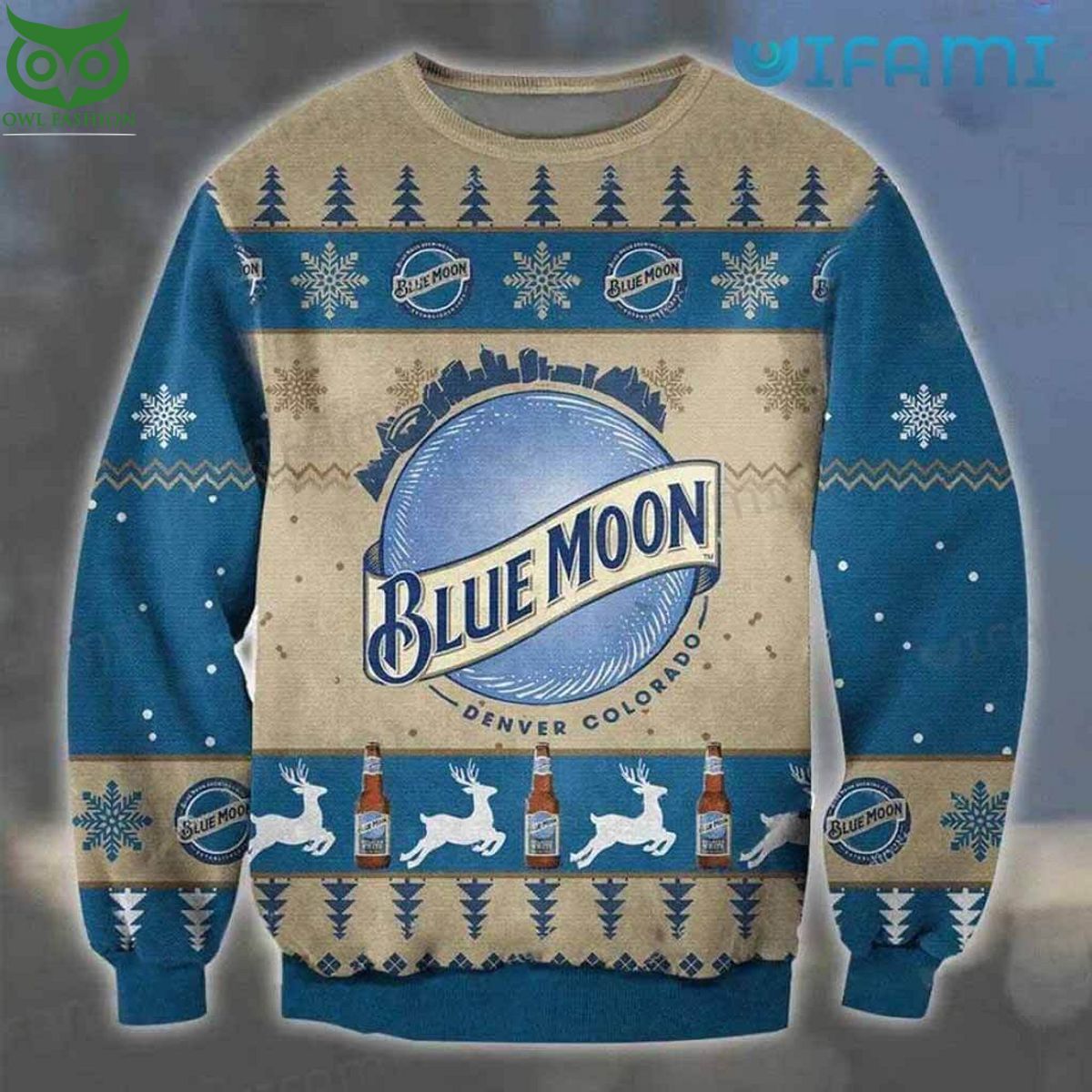 Blue Moon Beer Ugly Sweater Reindeer Christmas Gift For Beer Lovers