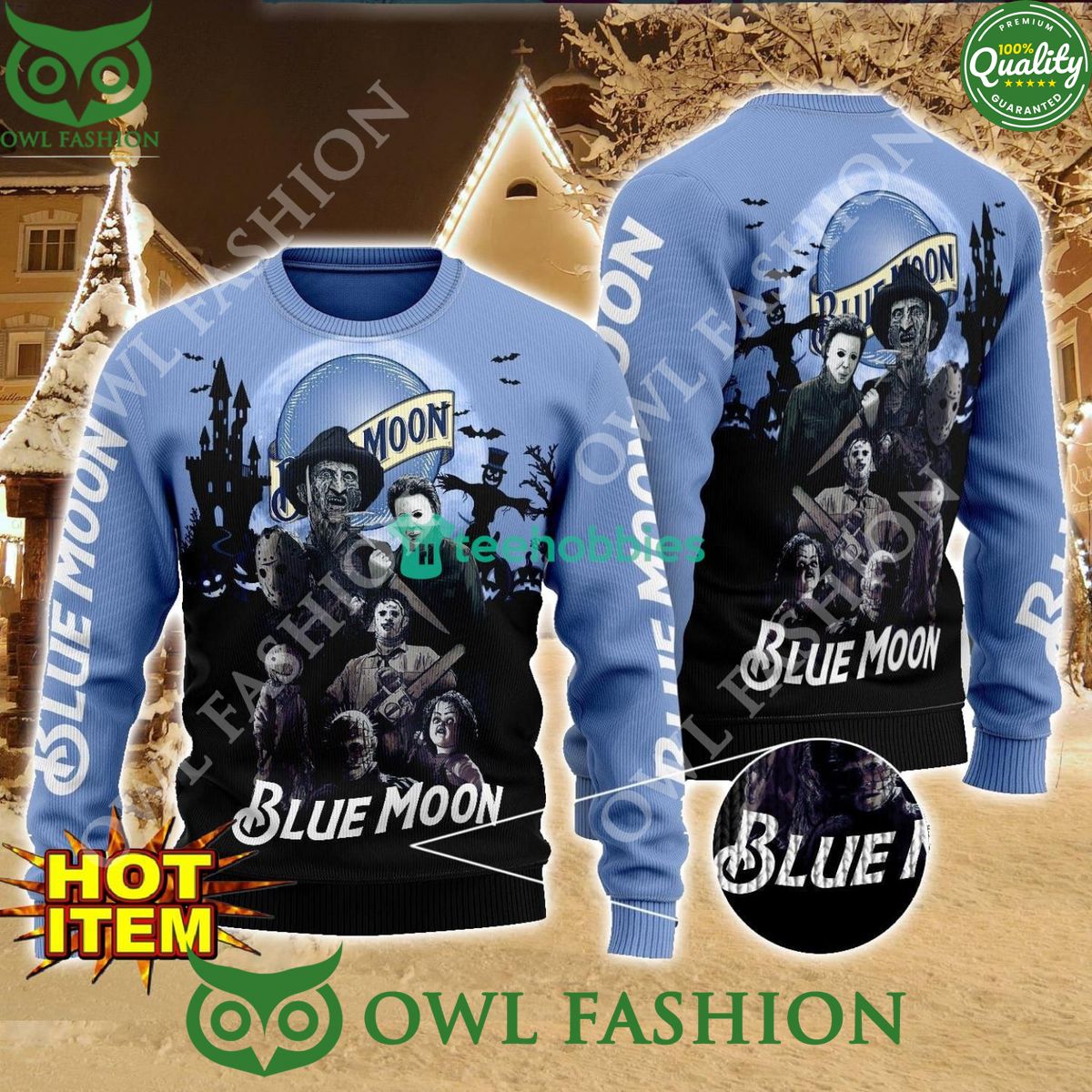 Blue Moon Horror Halloween Night Ugly Sweater 2024