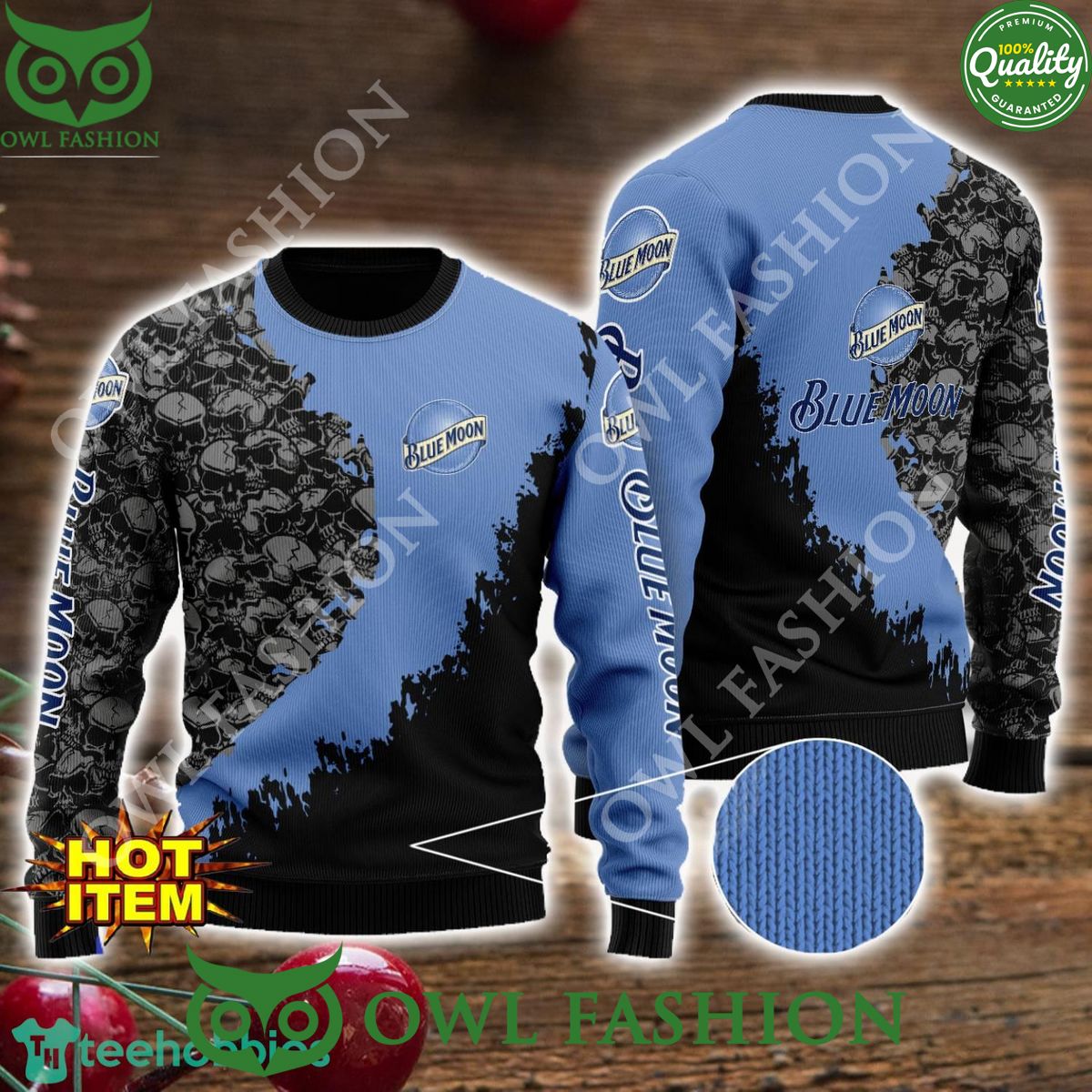 Blue Moon Skull Halloween AOP 3D Ugly Sweater