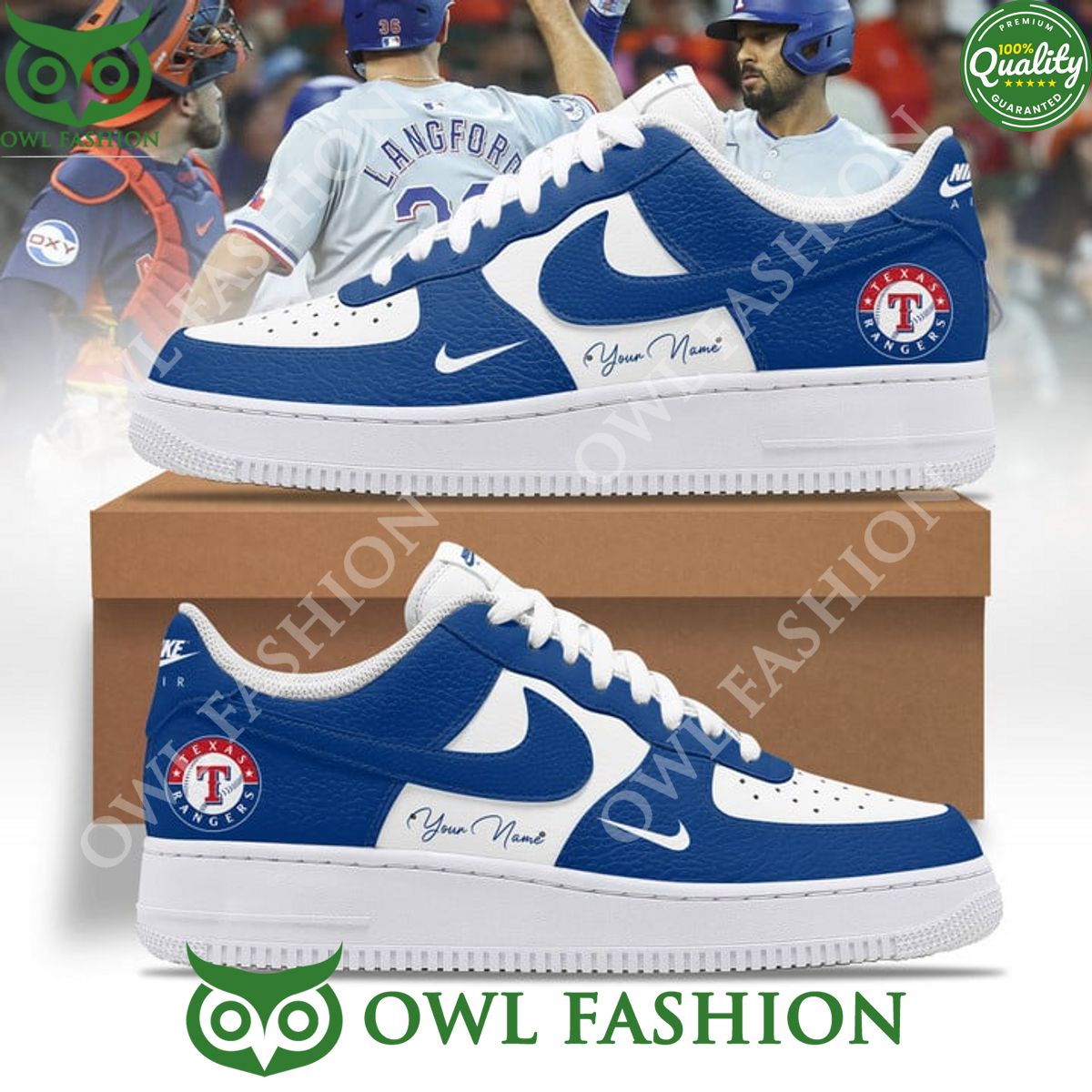 Blue Texas Rangers Baseball team Custom Name Langford Air Force 1 shoes