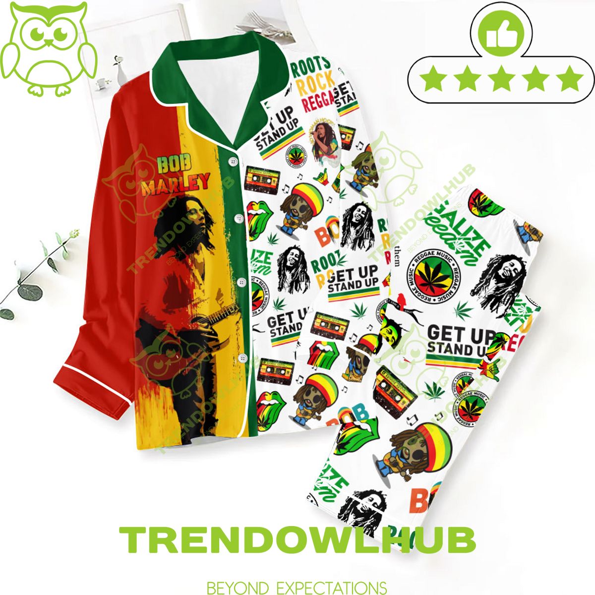 Bob Marley Button Down Rock Music Pajamas Set