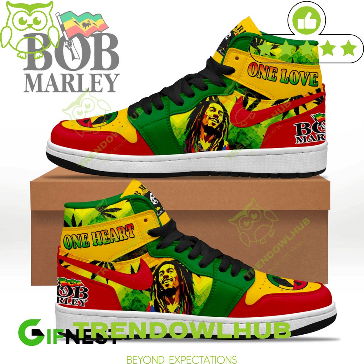 Bob Marley reggae singer Jamaican One Heart Air Jordan High Top 1 shoes