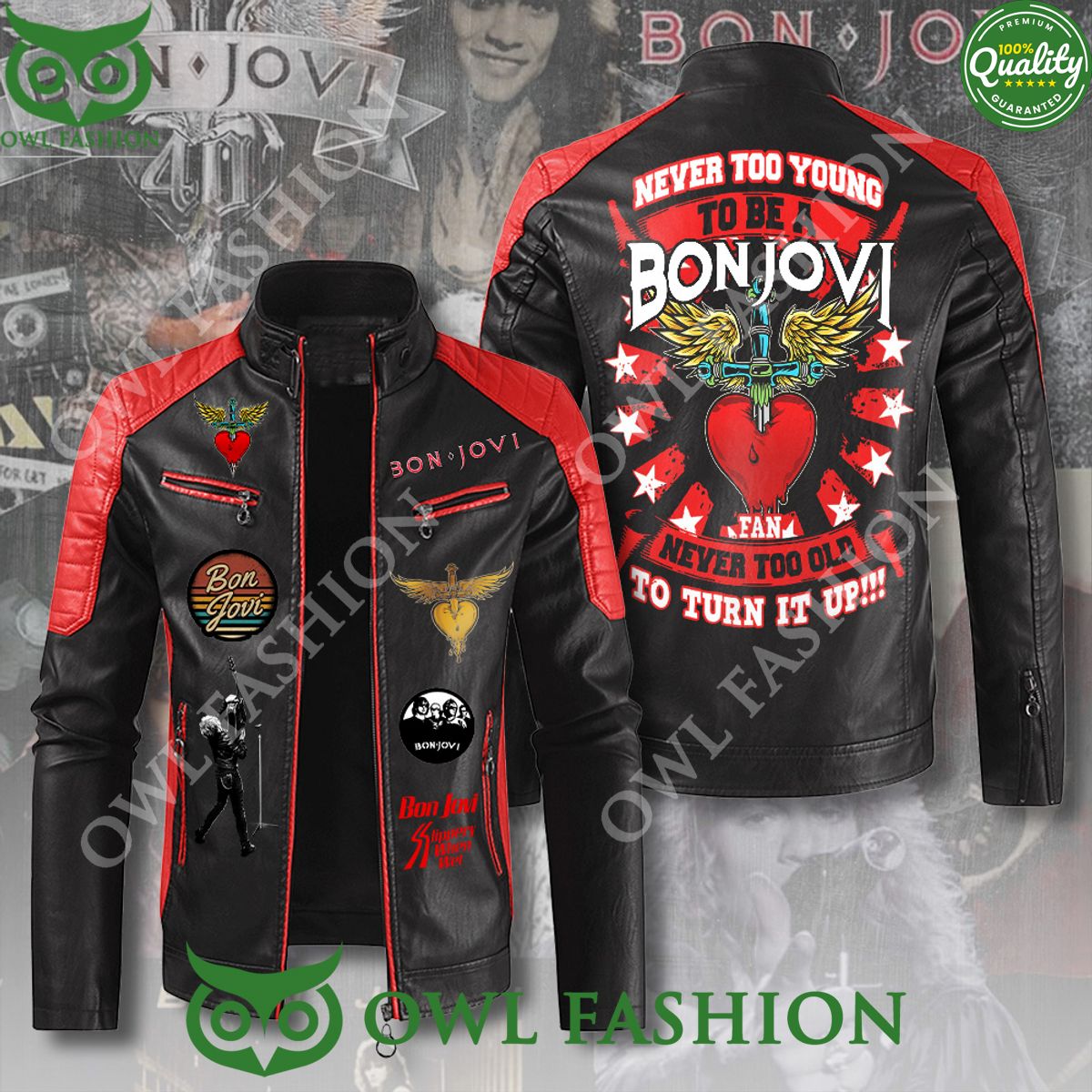 Bon Jovi Hard Rock Music Black and Red 2D Leather Bomber Jacket