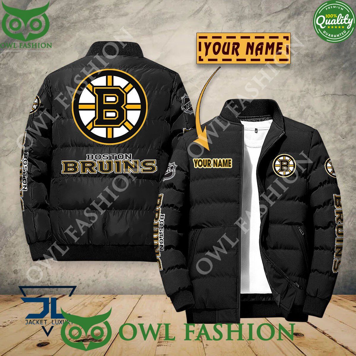 Boston Bruins Custom Name NHL Ice Hockey Puffer Jacket Sport