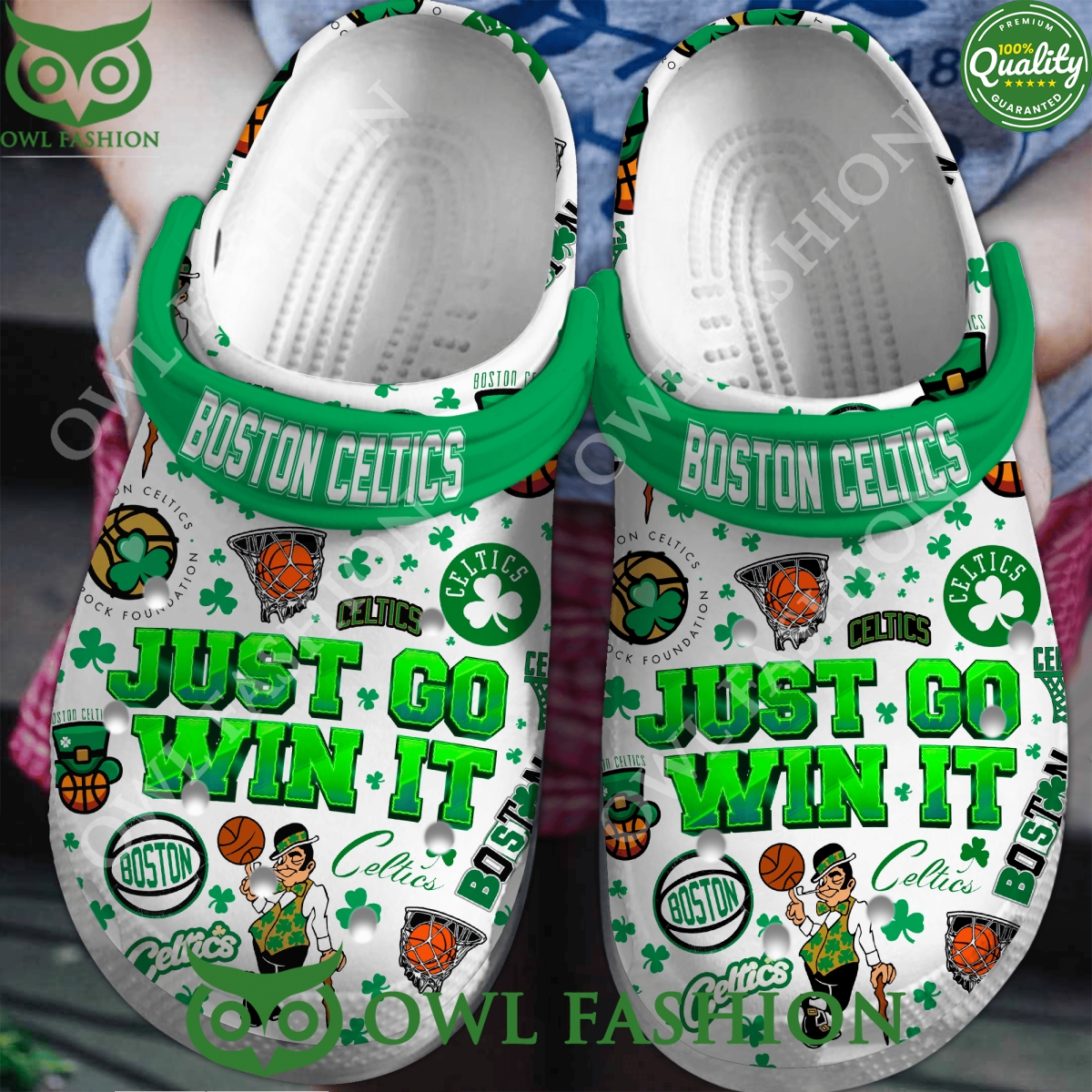 Boston Celtics Just Go Win It Basketball White Clogs