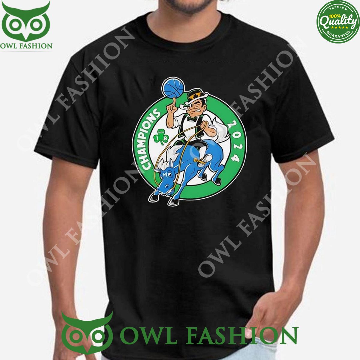 Boston Celtics Riding Dallas Mavericks Mascot 2024 Champions Logo Tshirt Hoodie