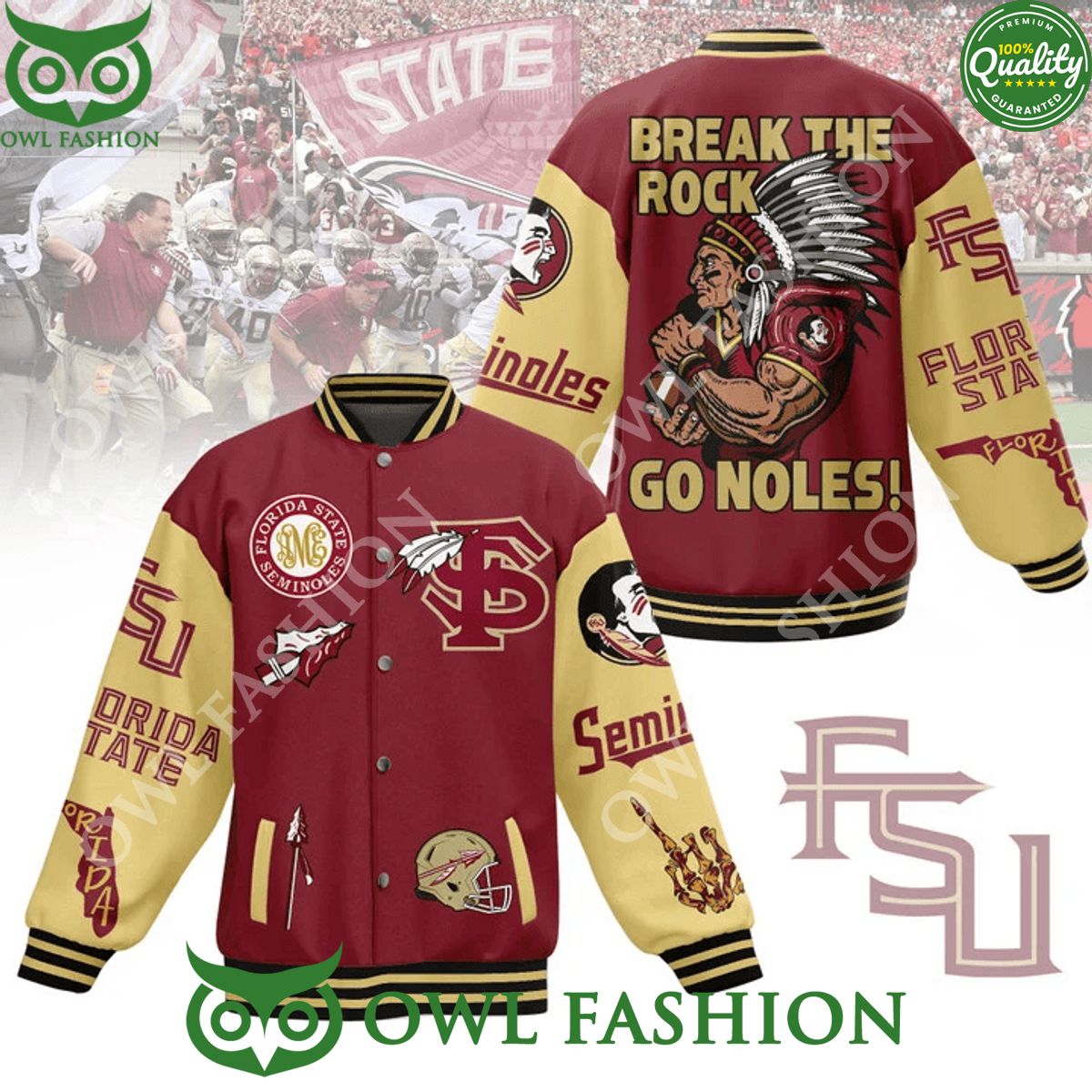 Break the Rock Go Noles Florida State Seminoles football NCAA Baseball Jacket Varsity