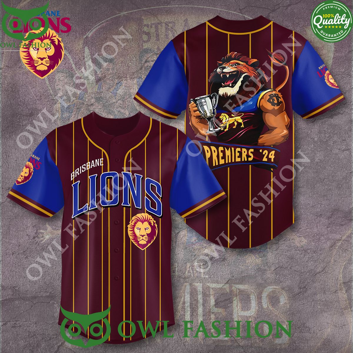 Brisbane Lions Premiers 24 Logo Baseball Jersey Shirt