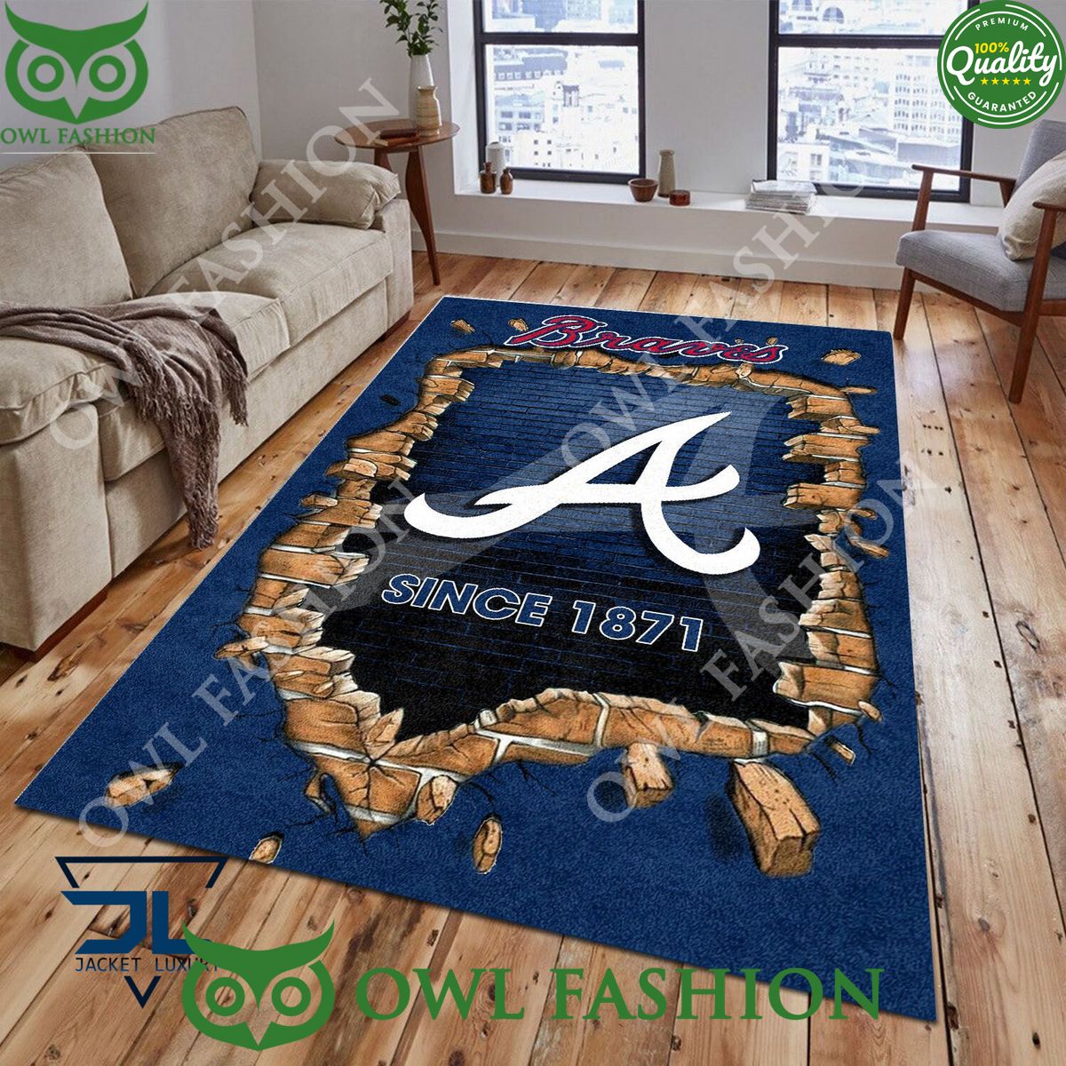 Broken Wall Atlanta Braves MLB Baseball Team Rug Carpet Living Room