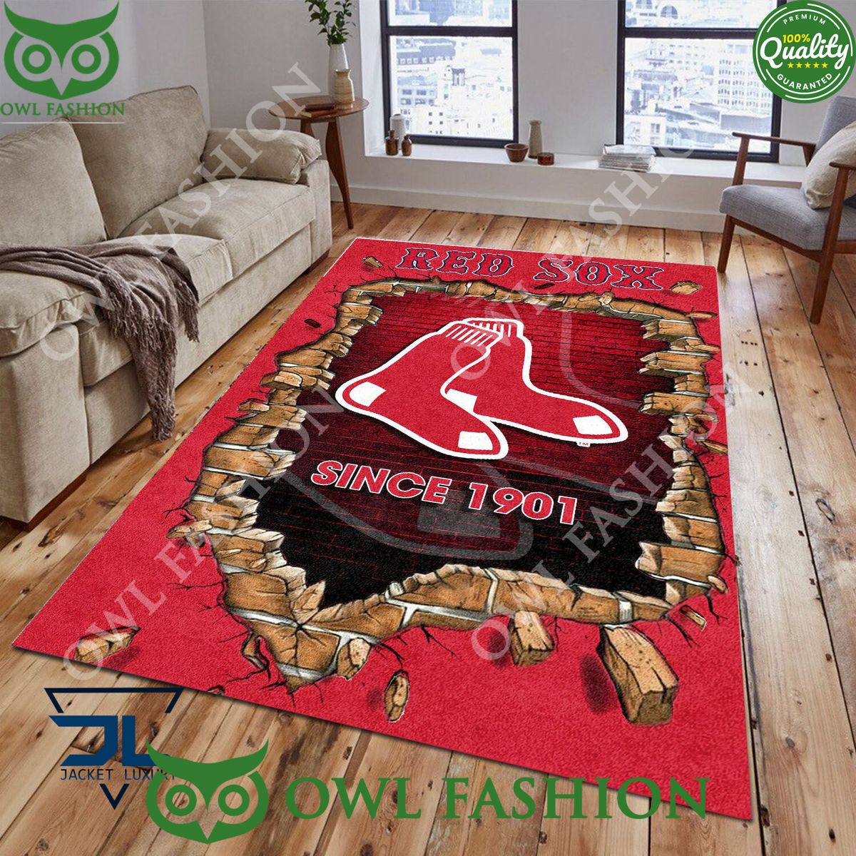Broken Wall Boston Red Sox MLB Baseball Team Rug Carpet Living Room