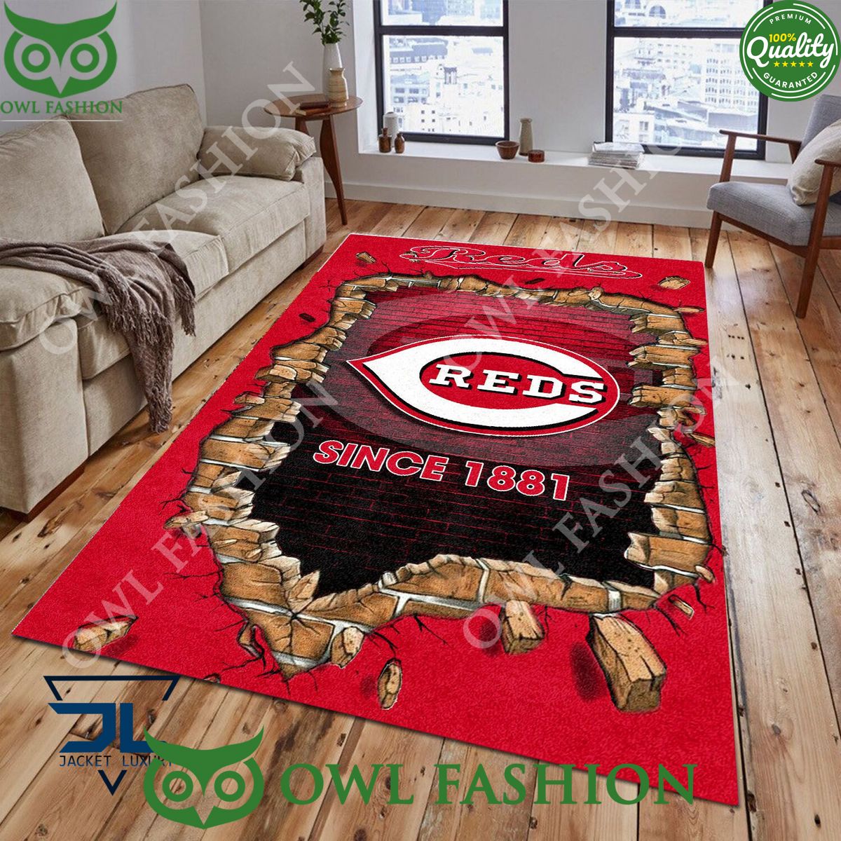 Broken Wall Cincinnati Reds MLB Baseball Team Rug Carpet Living Room
