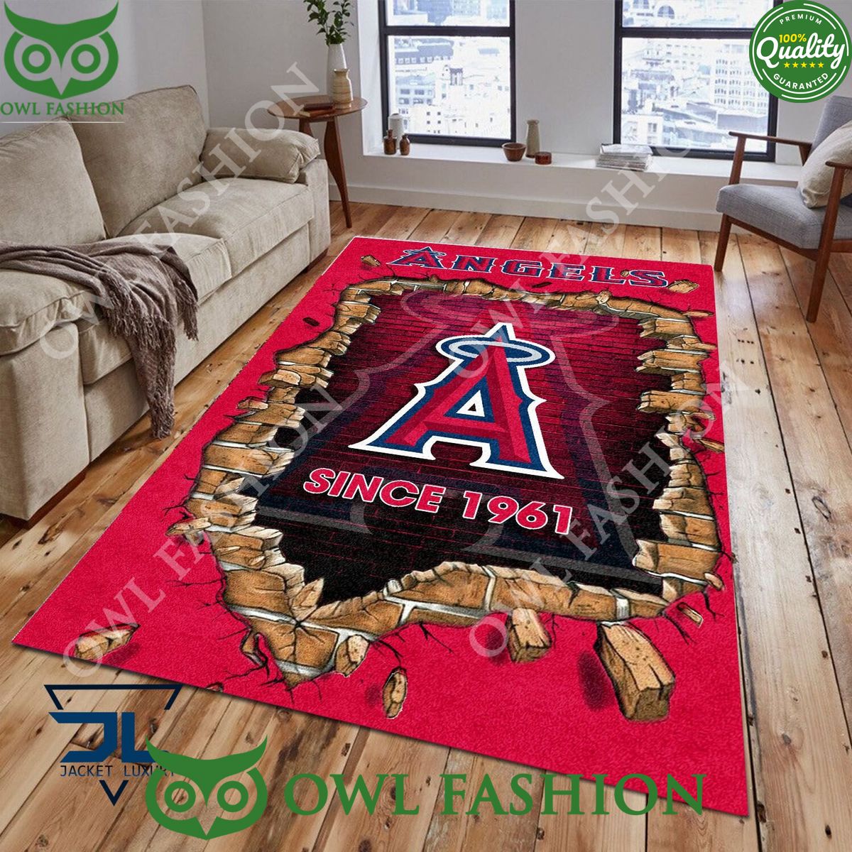 Broken Wall Los Angeles Angels MLB Baseball Team Rug Carpet Living Room
