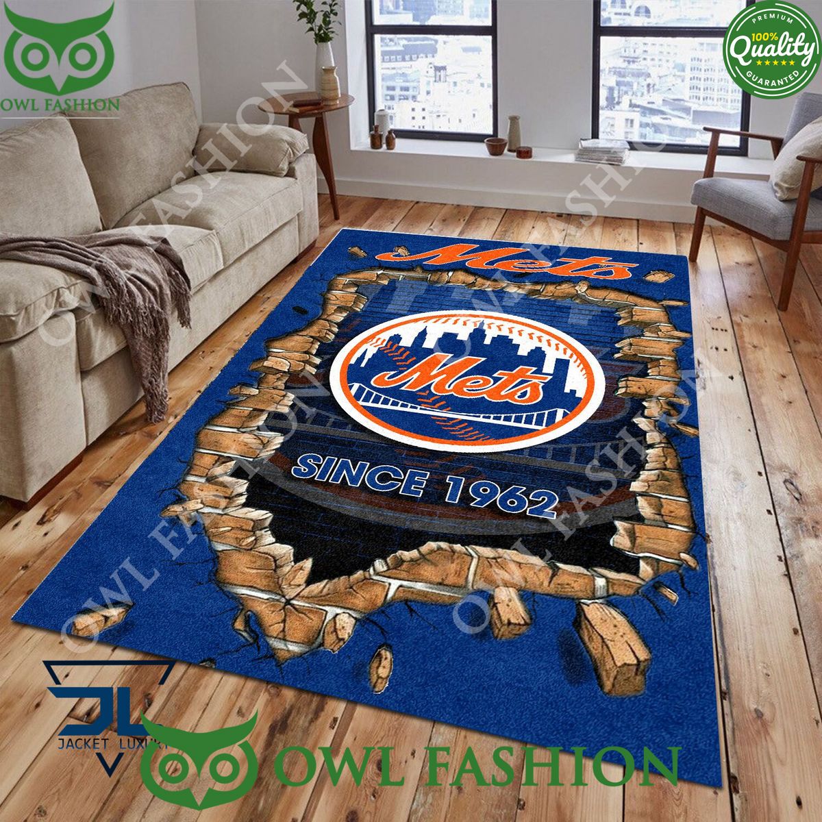Broken Wall New York Mets MLB Baseball Team Rug Carpet Living Room