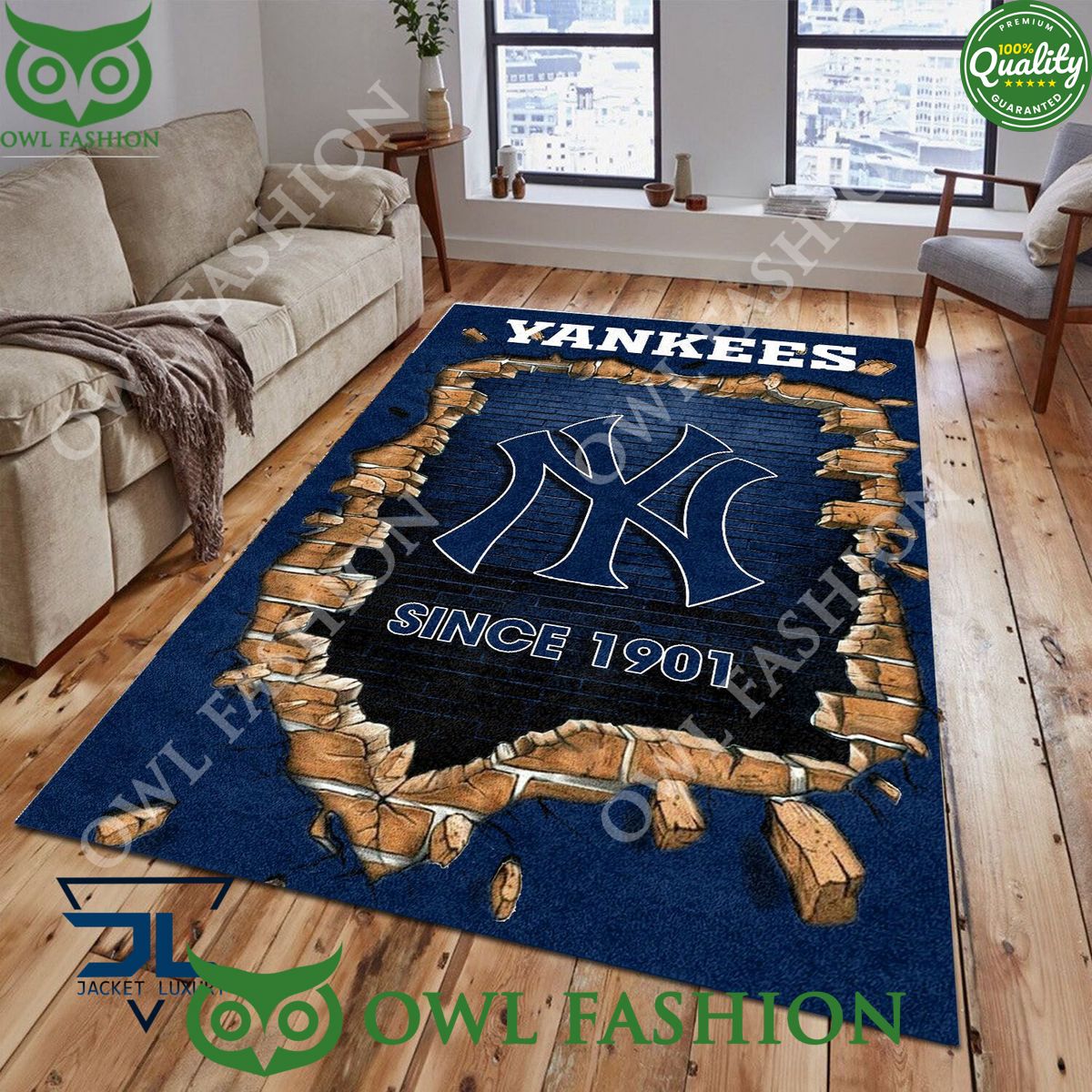 Broken Wall New York Yankees MLB Baseball Team Rug Carpet Living Room