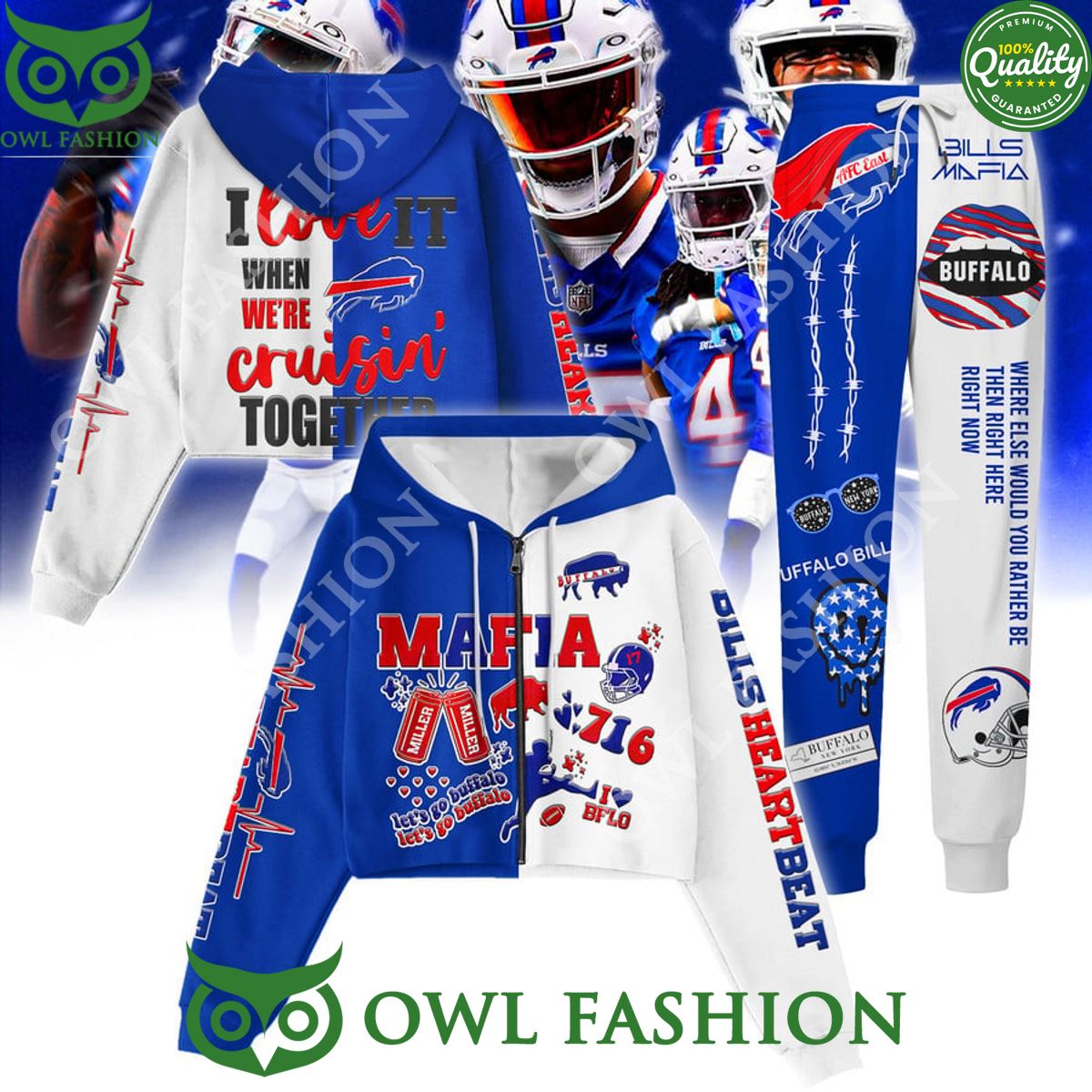 Buffalo Bills Mafia 716 I love it cruisin together heart beat AFC east croptop hoodie leggings