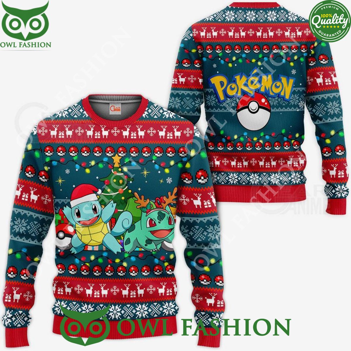Bulbasaur and Squirtle Anime Ugly Christmas Sweater
