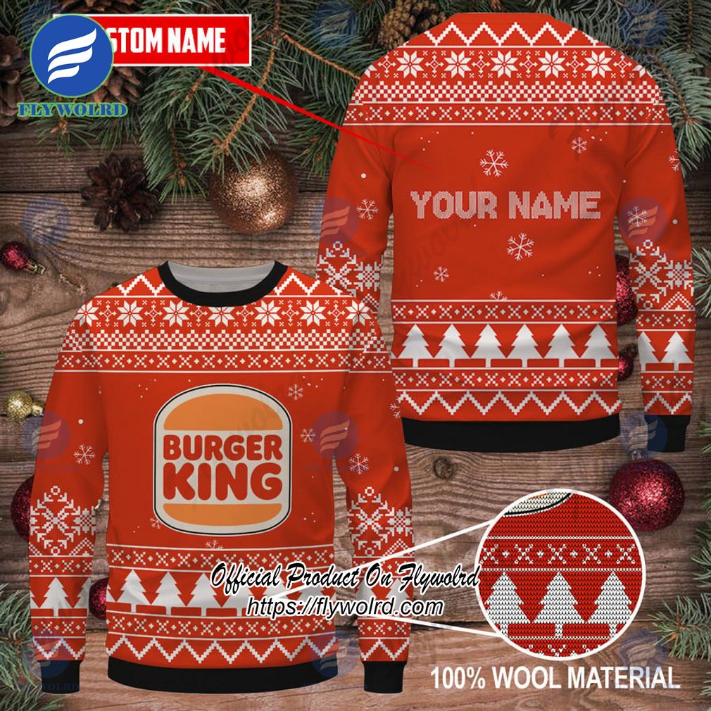 Burger King Custom Name Logo Pine Trees Ugly Christmas Sweater