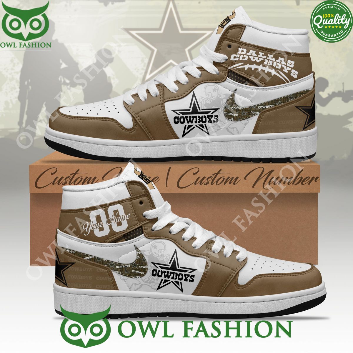 Camouflage Dallas Cowboys NFL Veterans Air Jordan High Top Shoes Limited