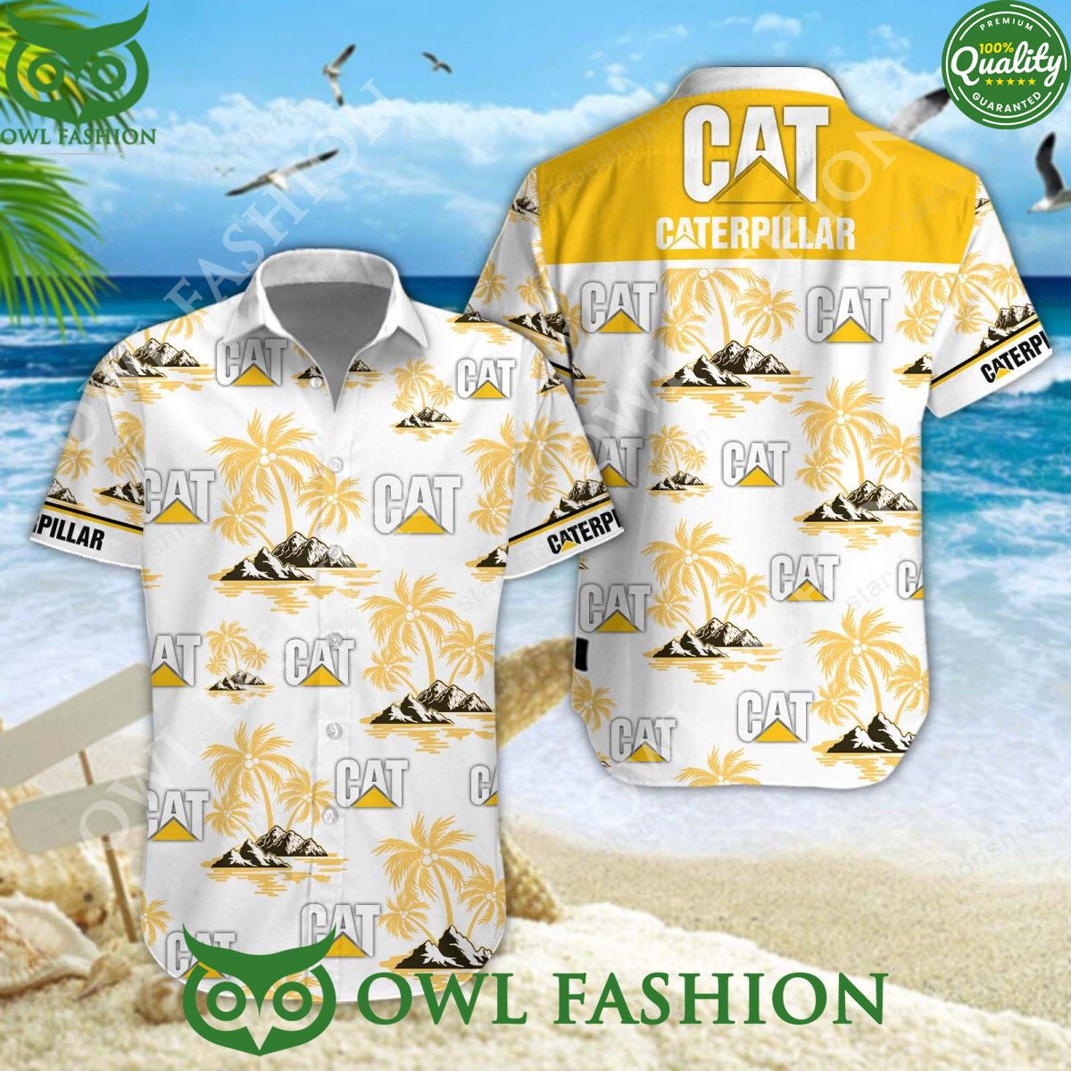 Caterpillar Inc American construction engineering equipment hawaiian shirt and short