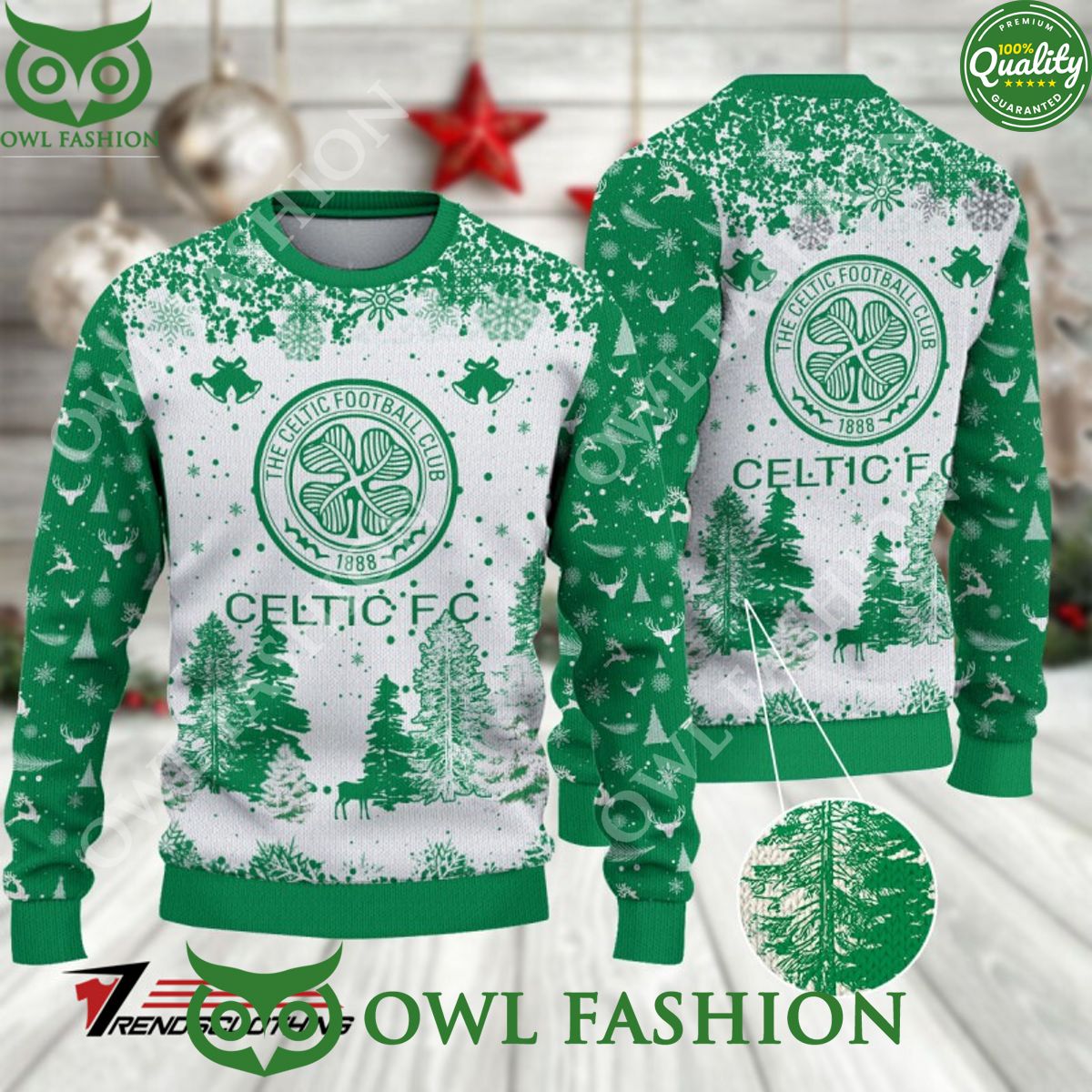 Celtic F.C. SPFL Scottish Snow Fall Pine Ugly sweater jumper