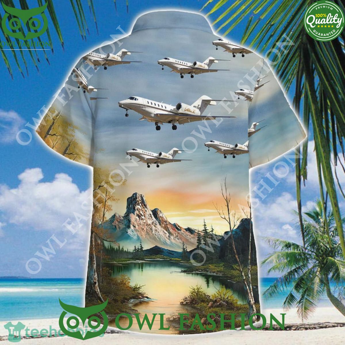 Cessna Citation X Landscape Summer 3D Hawaiian Shirt Design