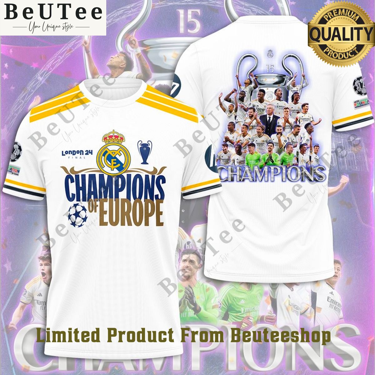 Champions of Europe London 2024 Real Madrid 3D t shirt