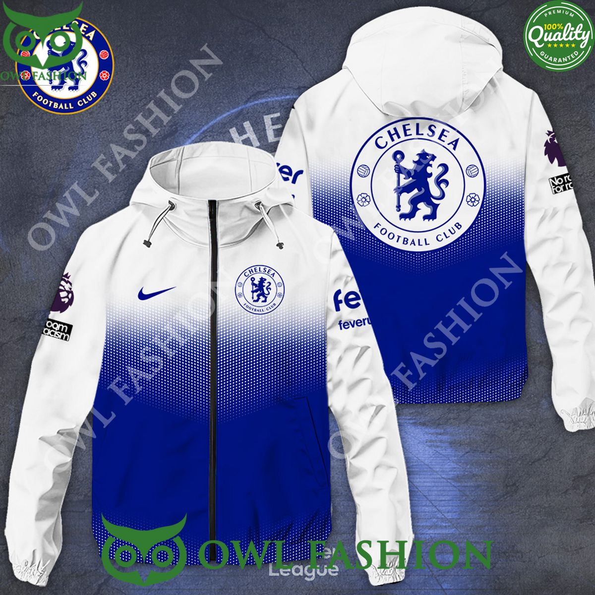 Chelsea FC Blue and White Premier League 3D waterproof Jacket