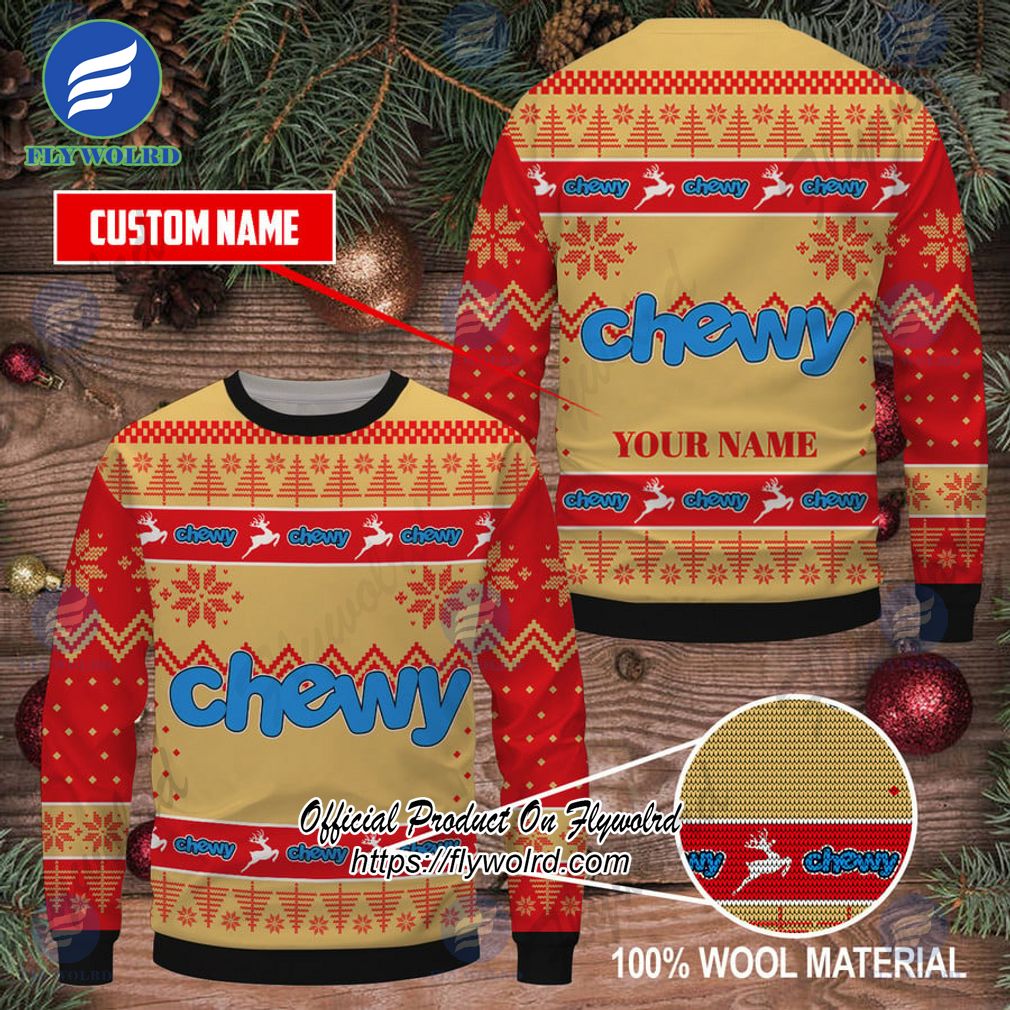 Chewy Custom Name Logo Reindeer Ugly Christmas Sweater