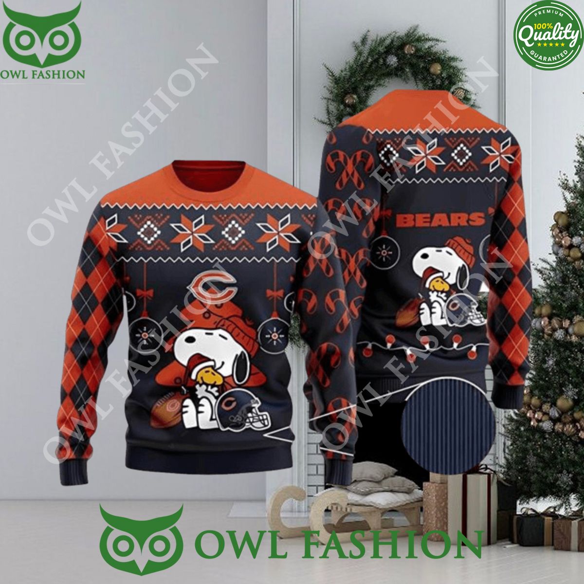Chicago Bears Charlie Brown Snoopy Hug Woodstock Ugly Christmas Sweater Jumper