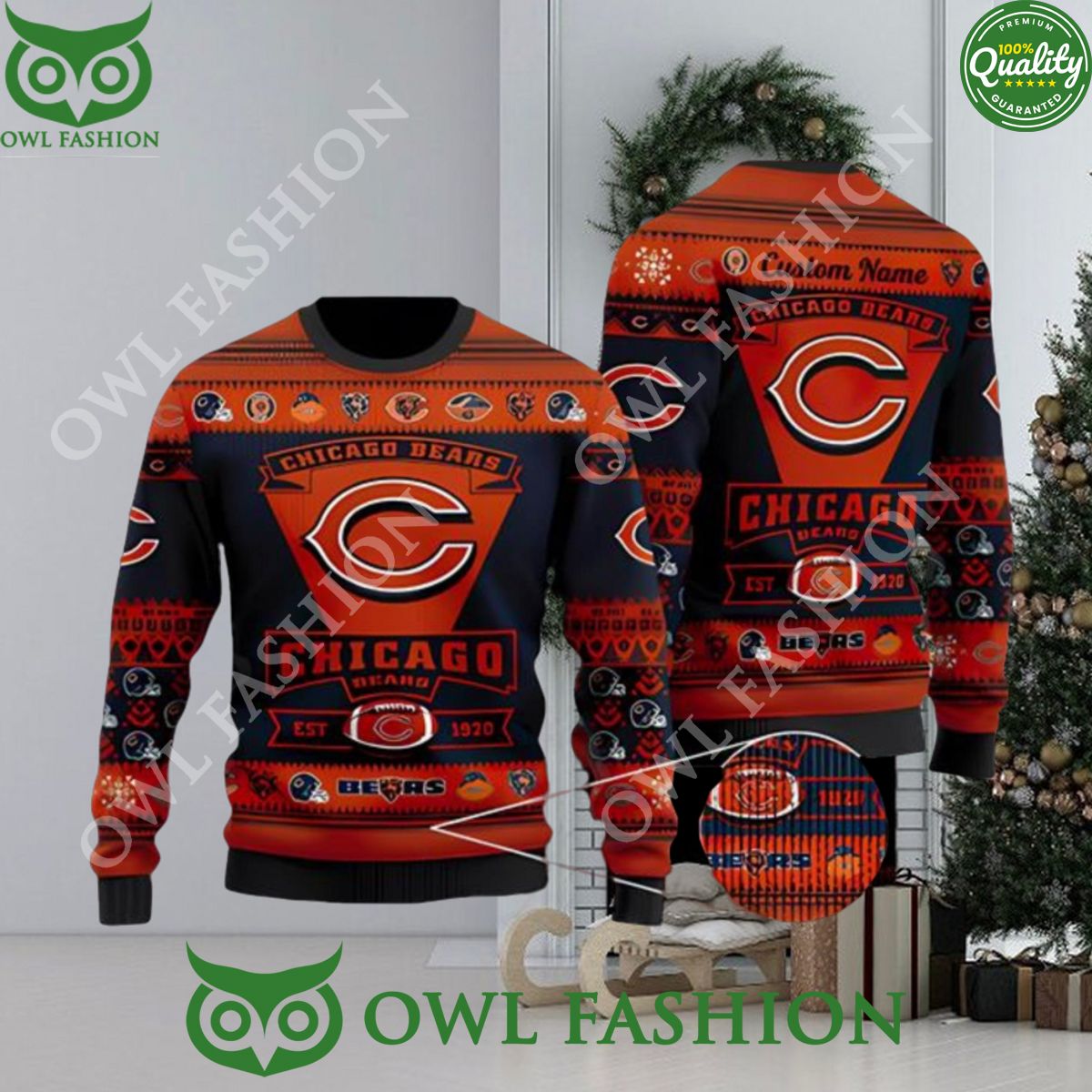 Chicago Bears Football Team Logo AOP Ugly Christmas Sweater Jumper