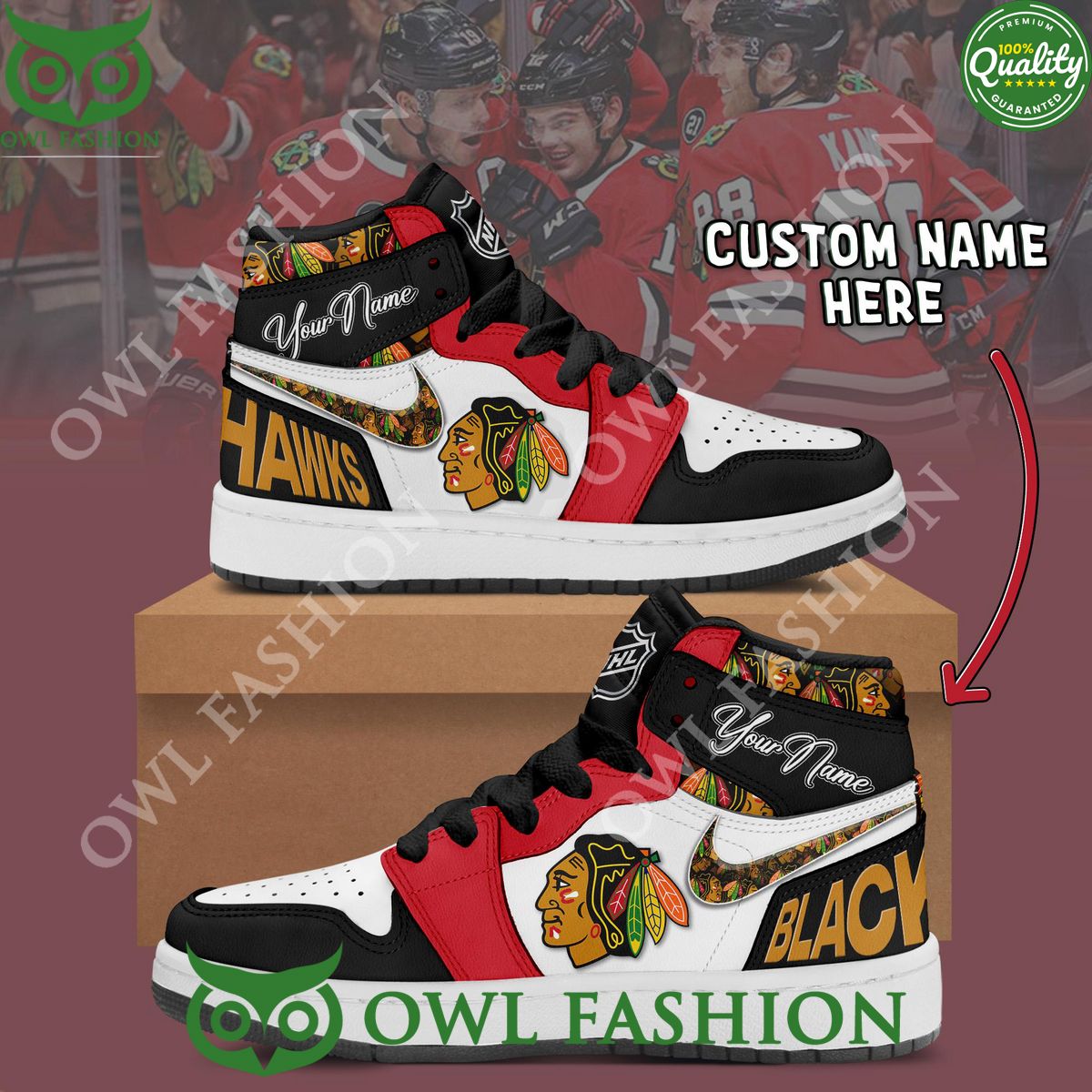 Chicago Blackhawks Custom Name NHL Nike Air Jordan Shoes