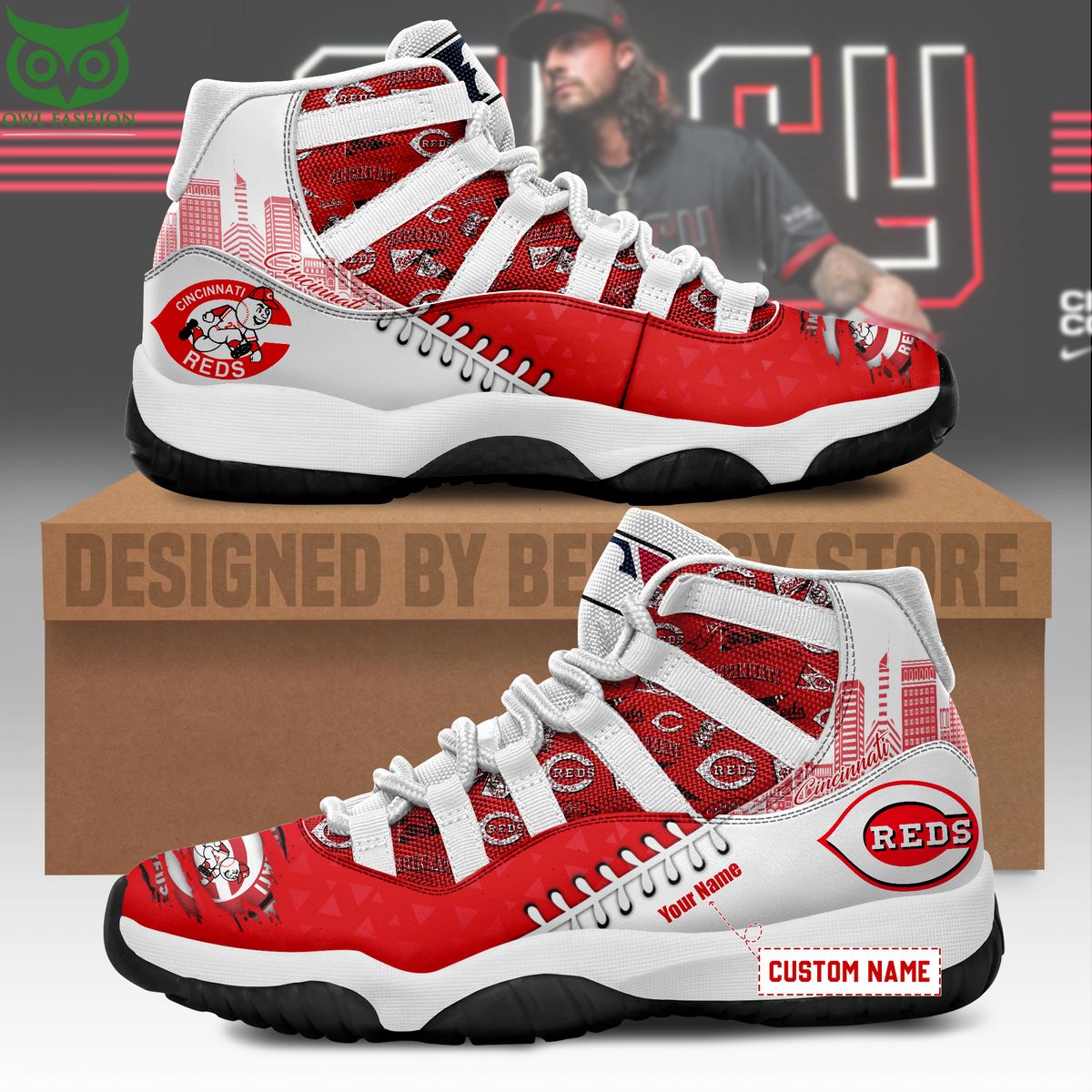 Cincinnati Reds Custom Shoes Limited Edition AJ 11 MLB Air Jordan