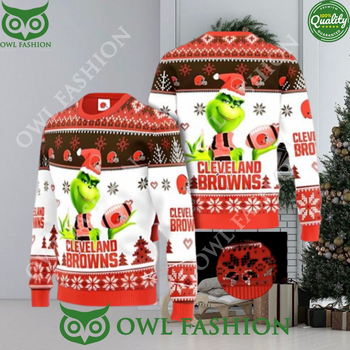 Cleveland Browns Grinch Ugly Christmas Sweater Xmas 3D AOP Jumper