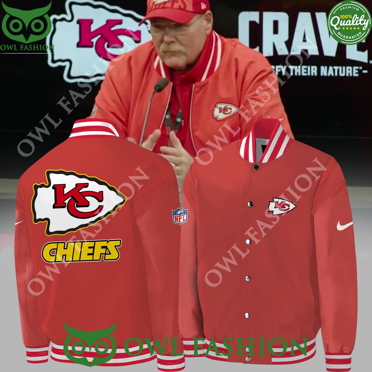 Coach Andy Reid NFL Kansas City Chiefs Bomber Jacket Limited