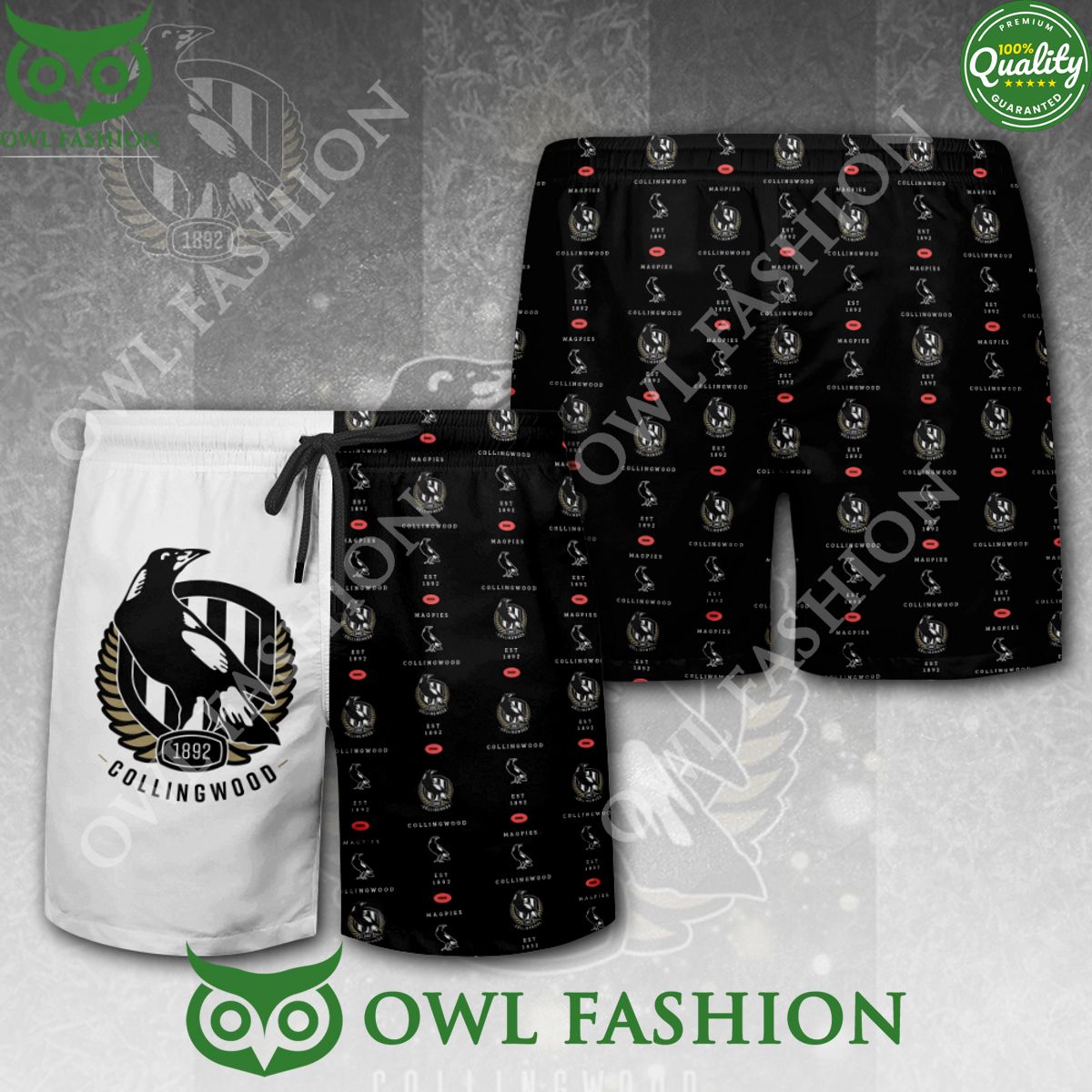 Collingwood FC 1892 Football Club Black and White 3D Shorts