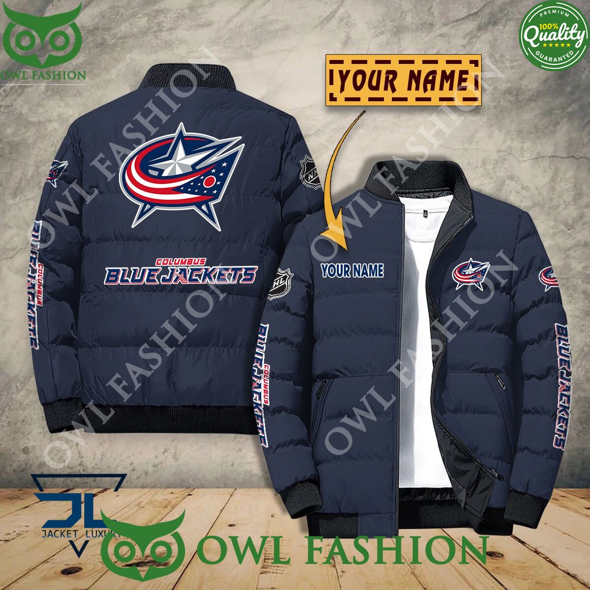 Columbus Blue Jackets Custom Name NHL Ice Hockey Puffer Jacket Sport