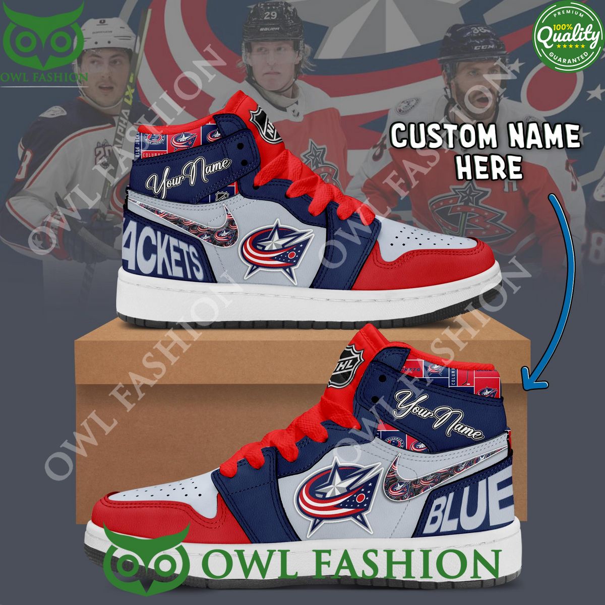 Columbus Blue Jackets Custom Name NHL Nike Air Jordan Shoes