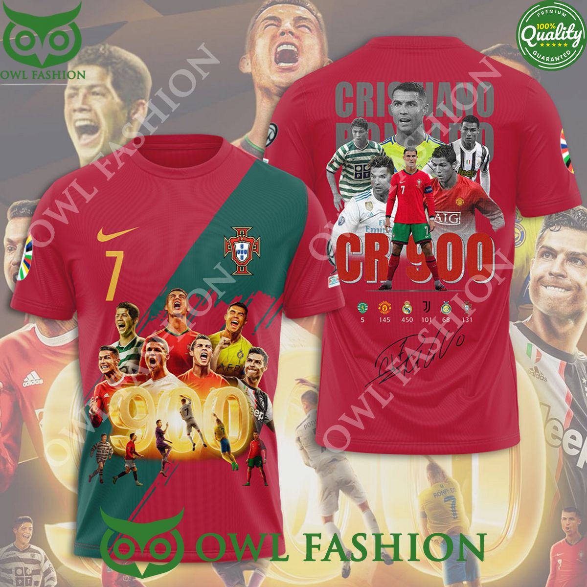 Cristiano Ronaldo Portugal Signature 900 Goals 3D t Shirt