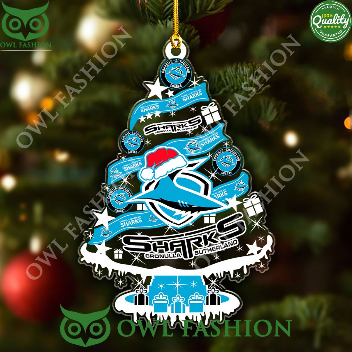 Cronulla Sutherland Sharks Custom Rugby League Sharks Shape 1 side Acrylic Ornament