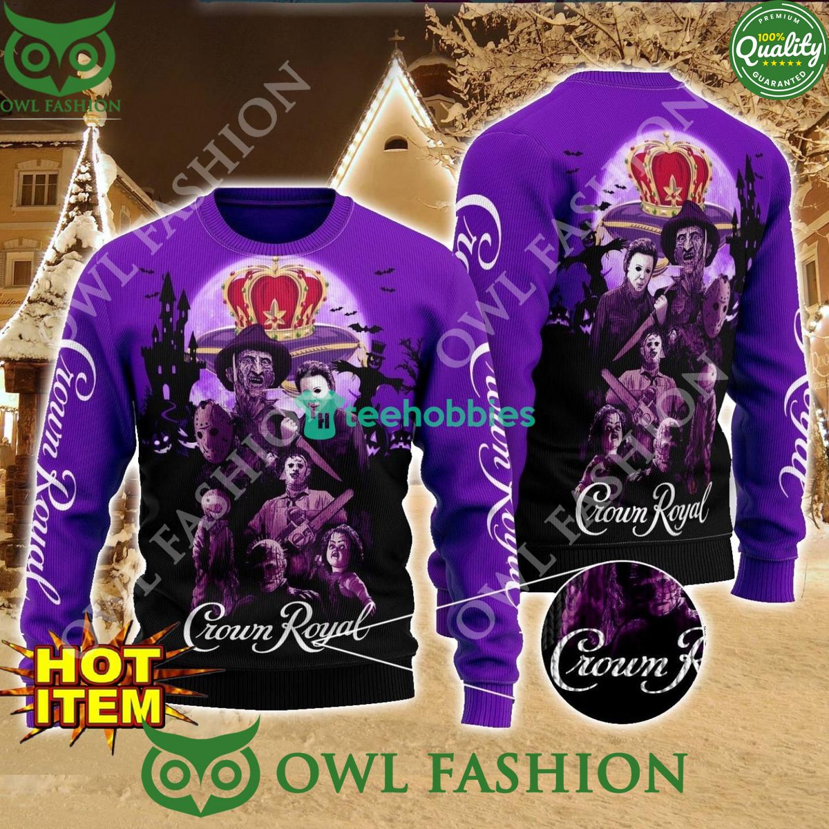 Crown Royal Whisky Horror Halloween Night 2024 Design Ugly Sweater