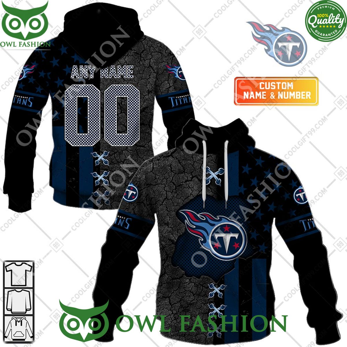 Custom Name and number NFL Tennessee Titans USA Flag Broken Mix Hoodie shirt