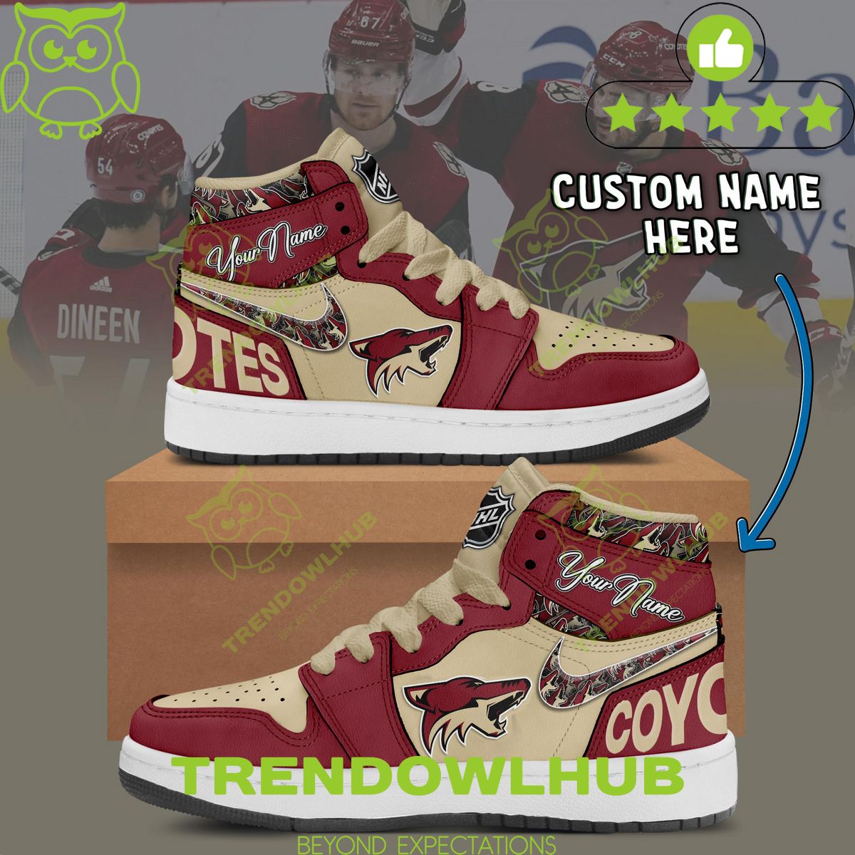 Custom Name Arizona Coyotes Ice Hockey Team in Phoenix Air Jordan Shoes